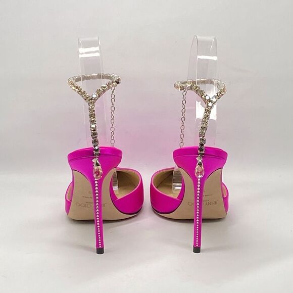 Jimmy Choo Saeda 100mm Satin Crystal Ankle-Strap Pumps size 39 - Picture 6 of 14